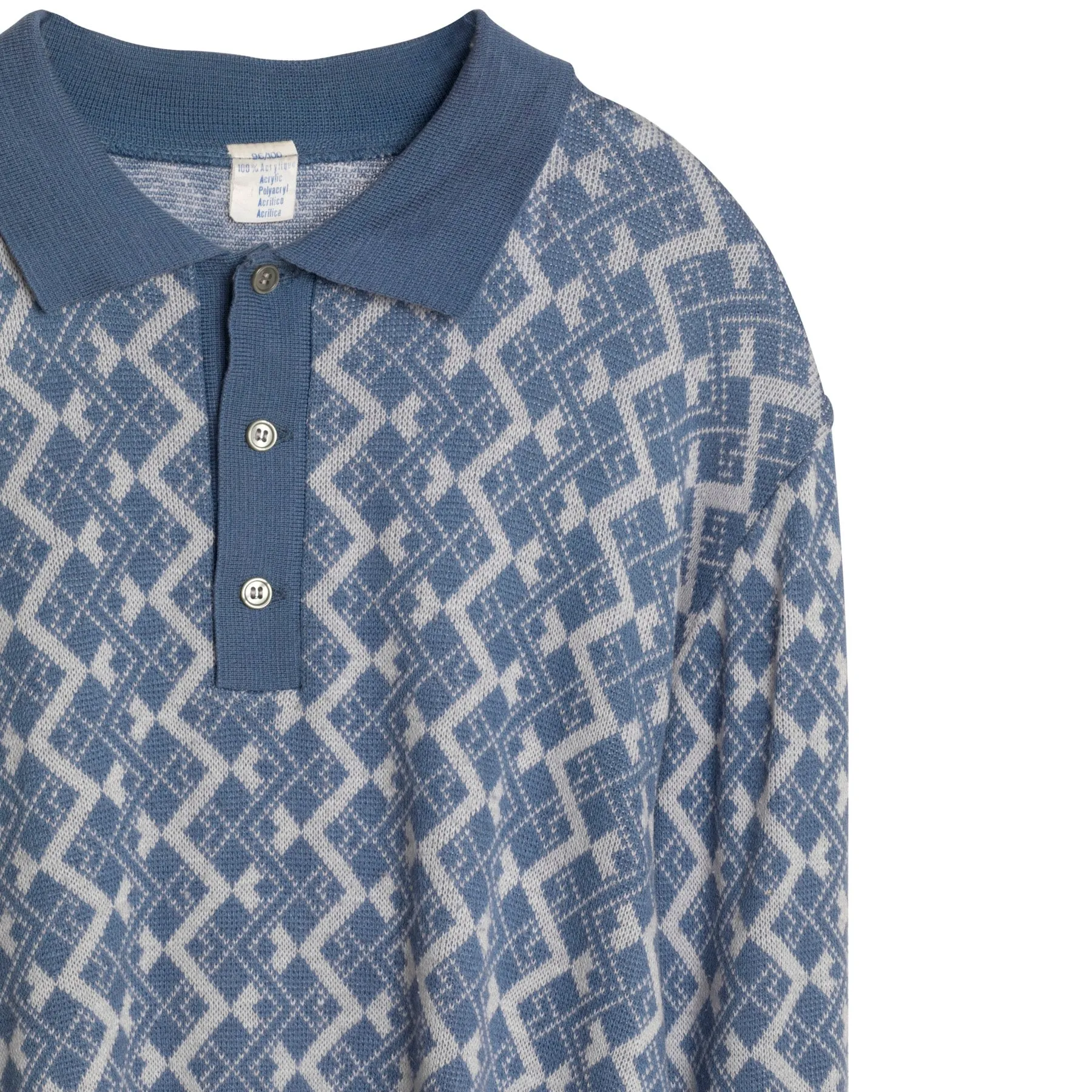 70s Stranded Cuff Sleeve Polo Sweater