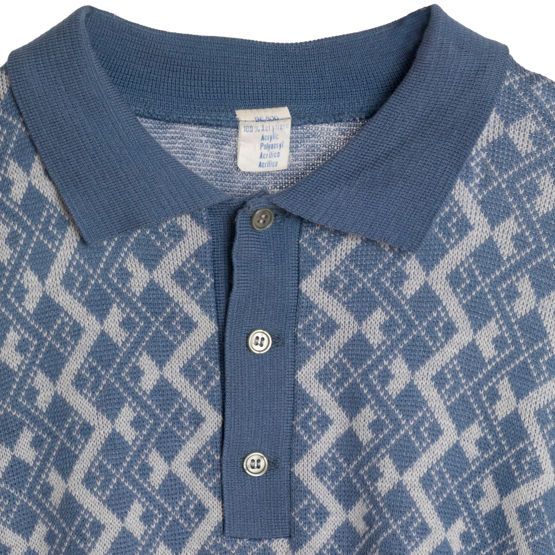 70s Stranded Cuff Sleeve Polo Sweater