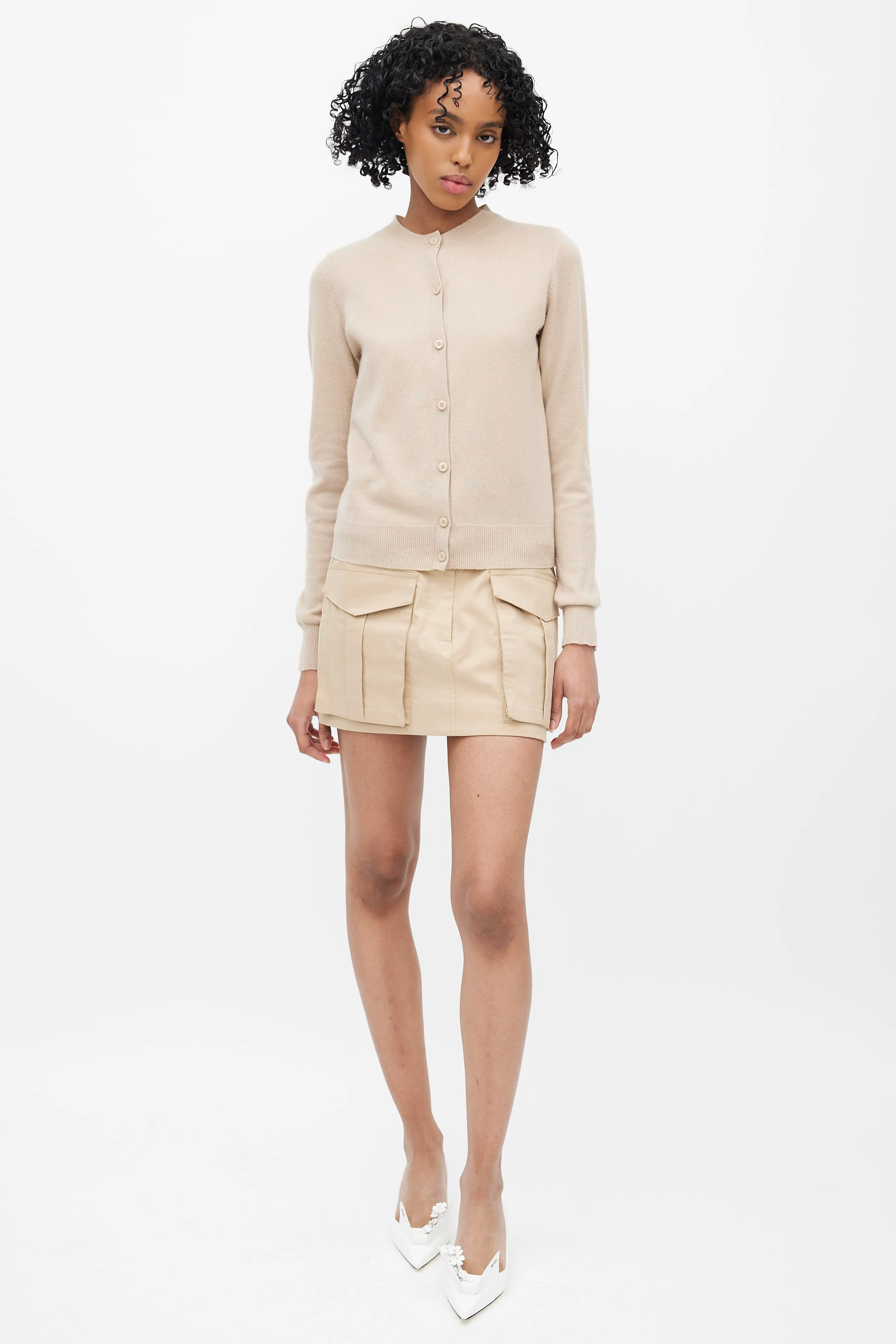 Beige Cashmere Knit Cardigan
