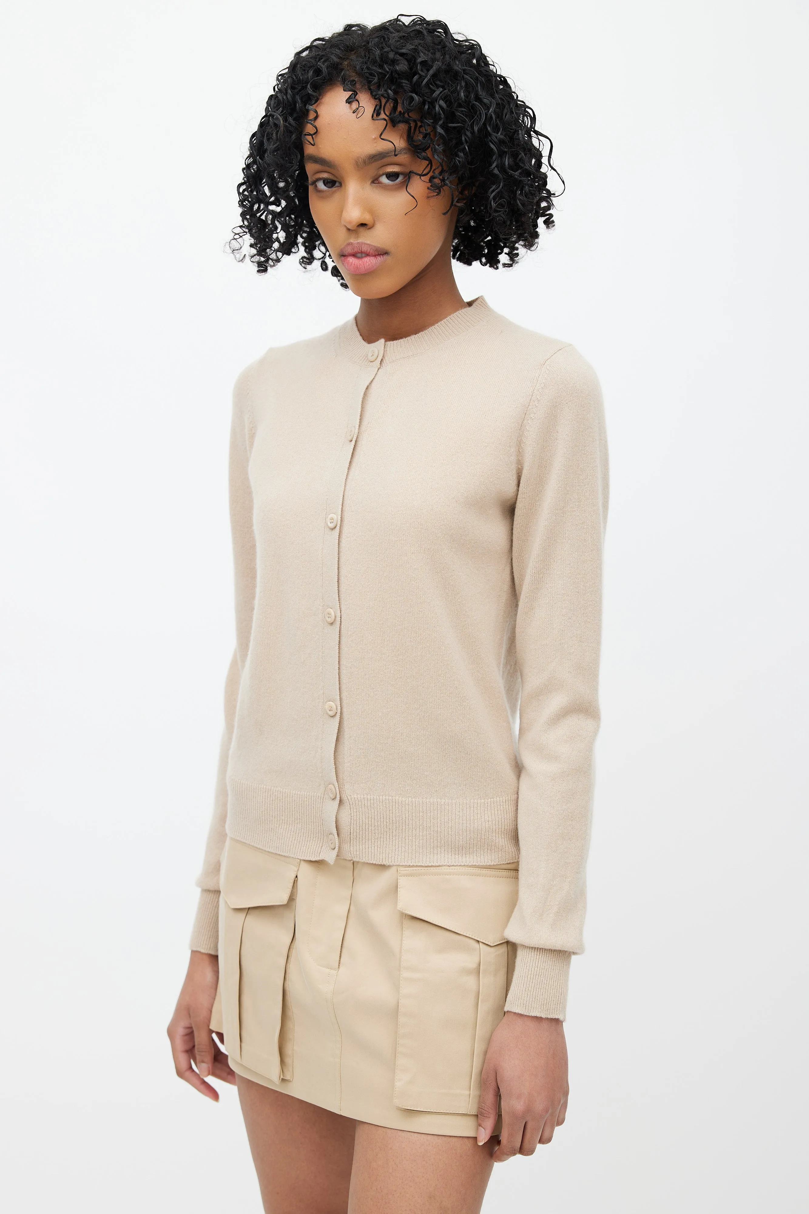 Beige Cashmere Knit Cardigan