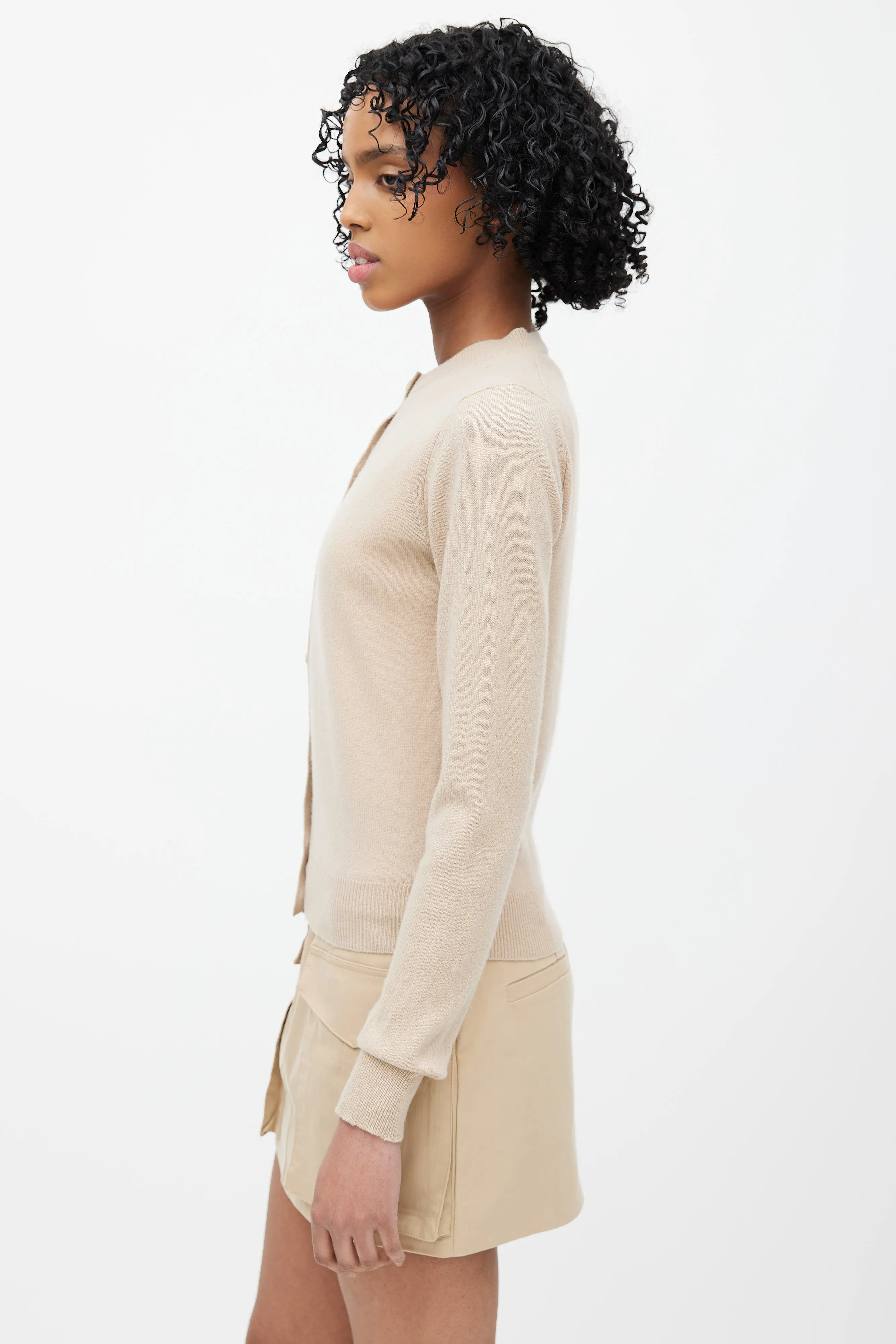 Beige Cashmere Knit Cardigan