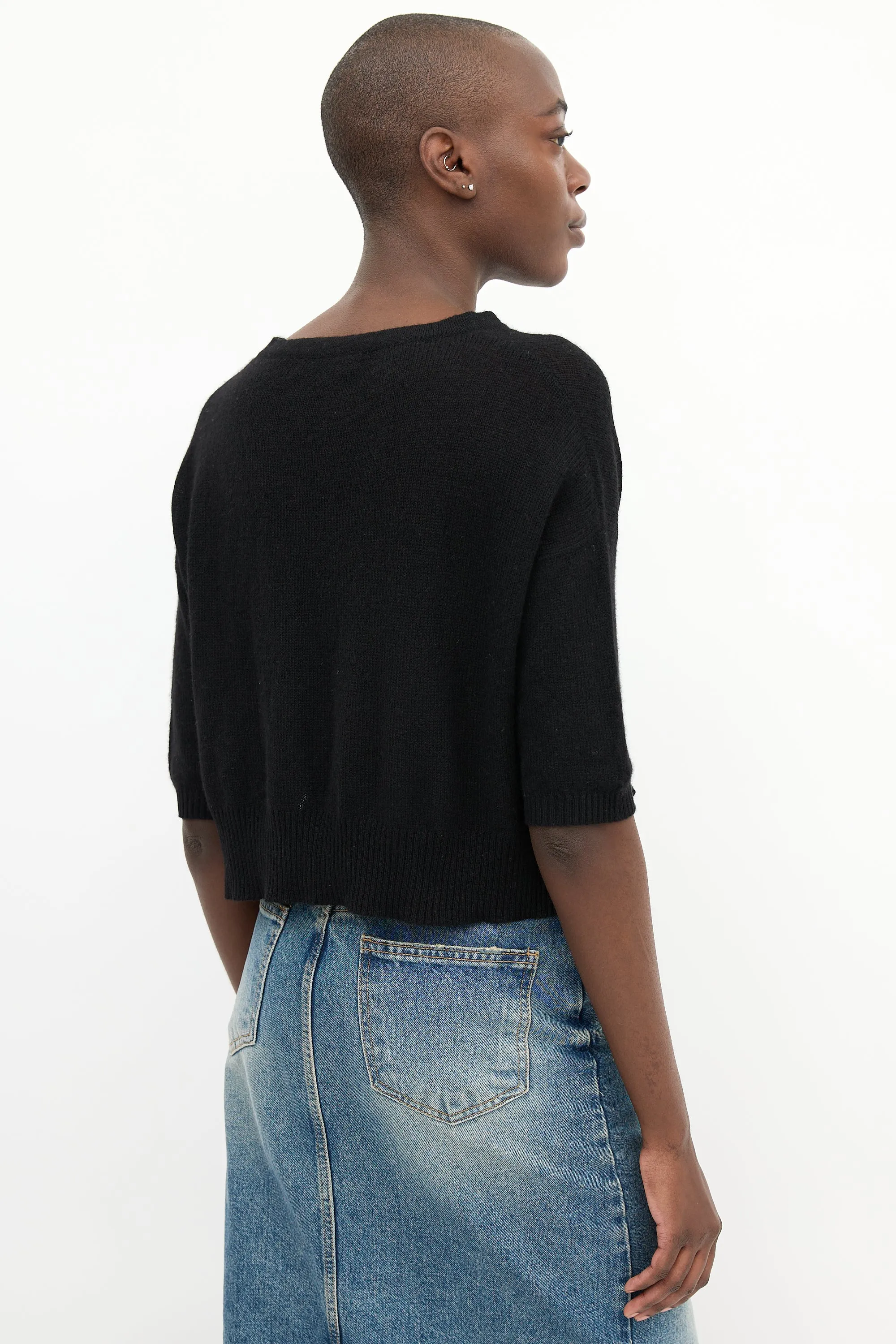 Black Half Sleeve Cropped Sweater