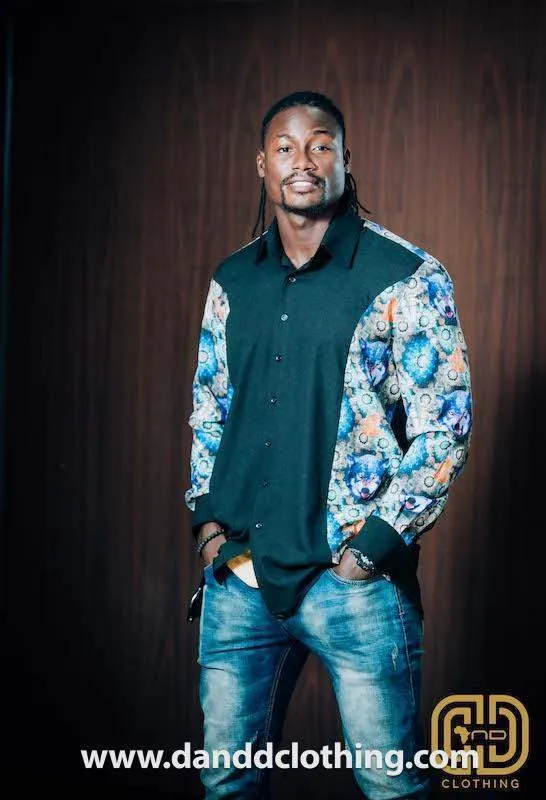 Black Shirt with African Wolf Design