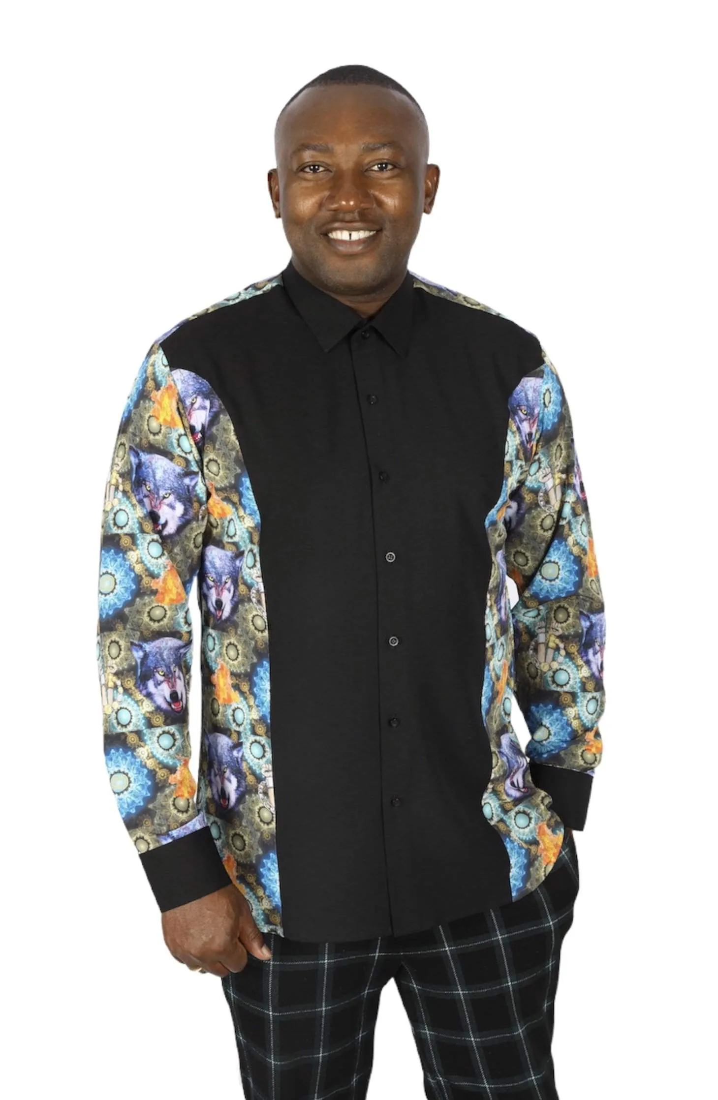 Black Shirt with African Wolf Design