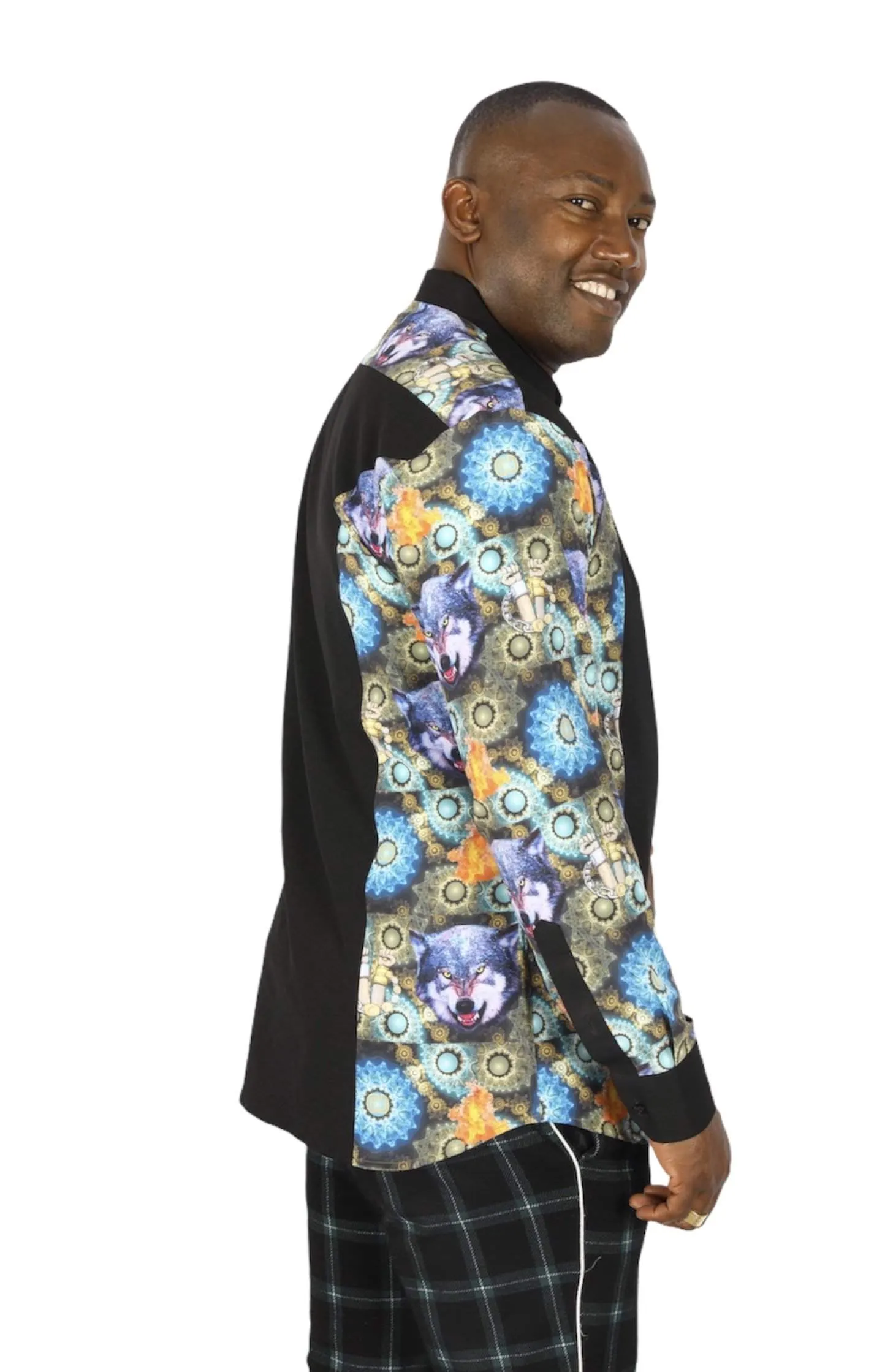 Black Shirt with African Wolf Design