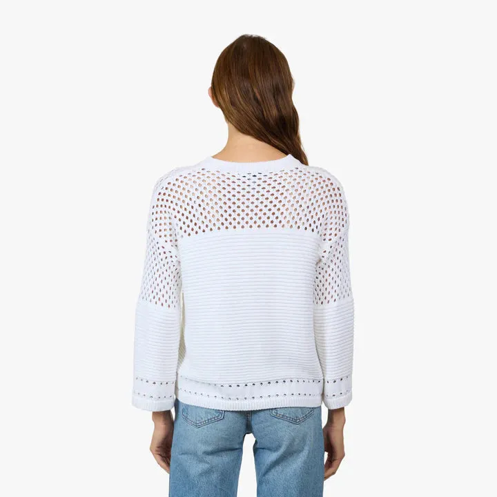 BOXY CREW NECK SWEATER WITH MESH YOKE