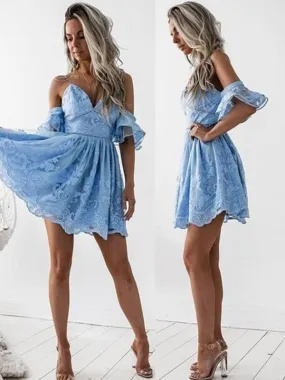 Bridelily A-Line Lace Spaghetti Straps Sleeveless Short/Mini Dresses