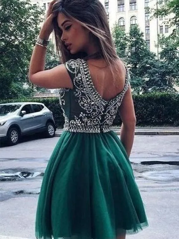 Bridelily A-Line Sleeveless Scoop Tulle With Beading Short/Mini Dresses
