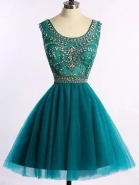 Bridelily A-Line Sleeveless Scoop Tulle With Beading Short/Mini Dresses