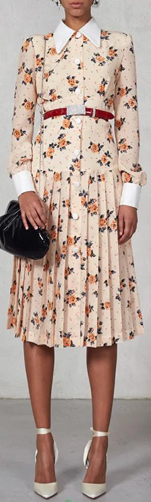 Flower Pleated Shirt Dress
