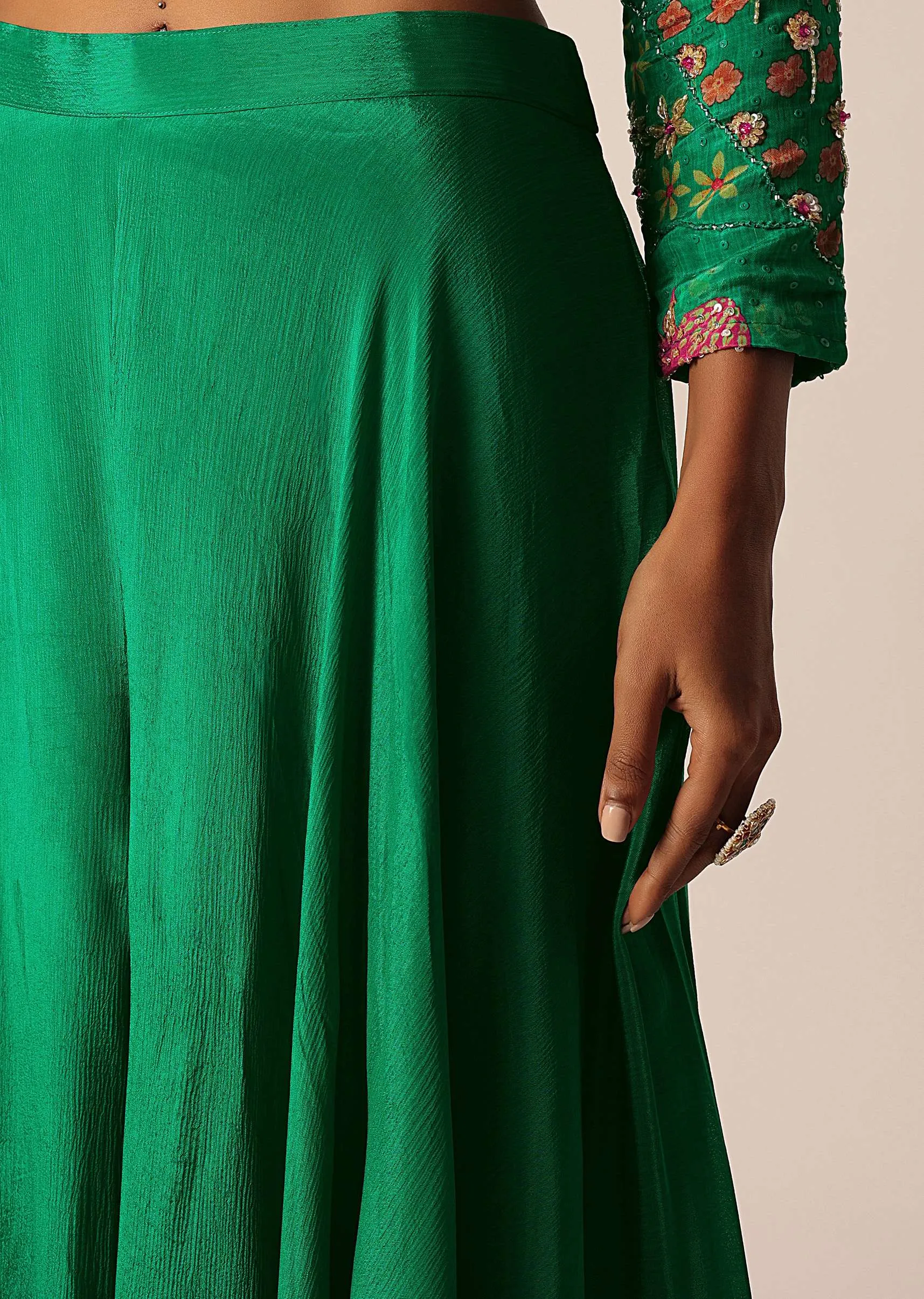 Green Embroidered Palazzo Set With Floral Motif Work