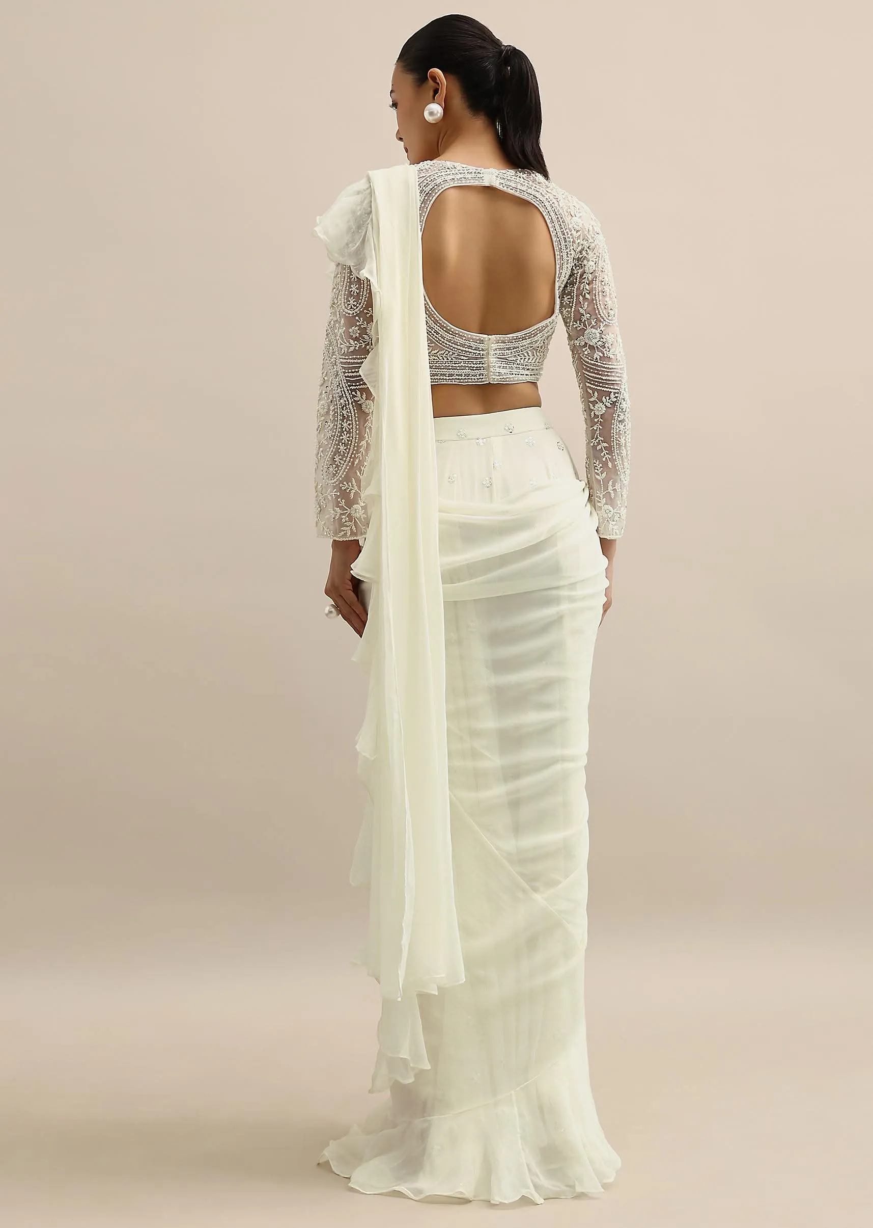 Ivory Blouse And Draped Palazzo Set
