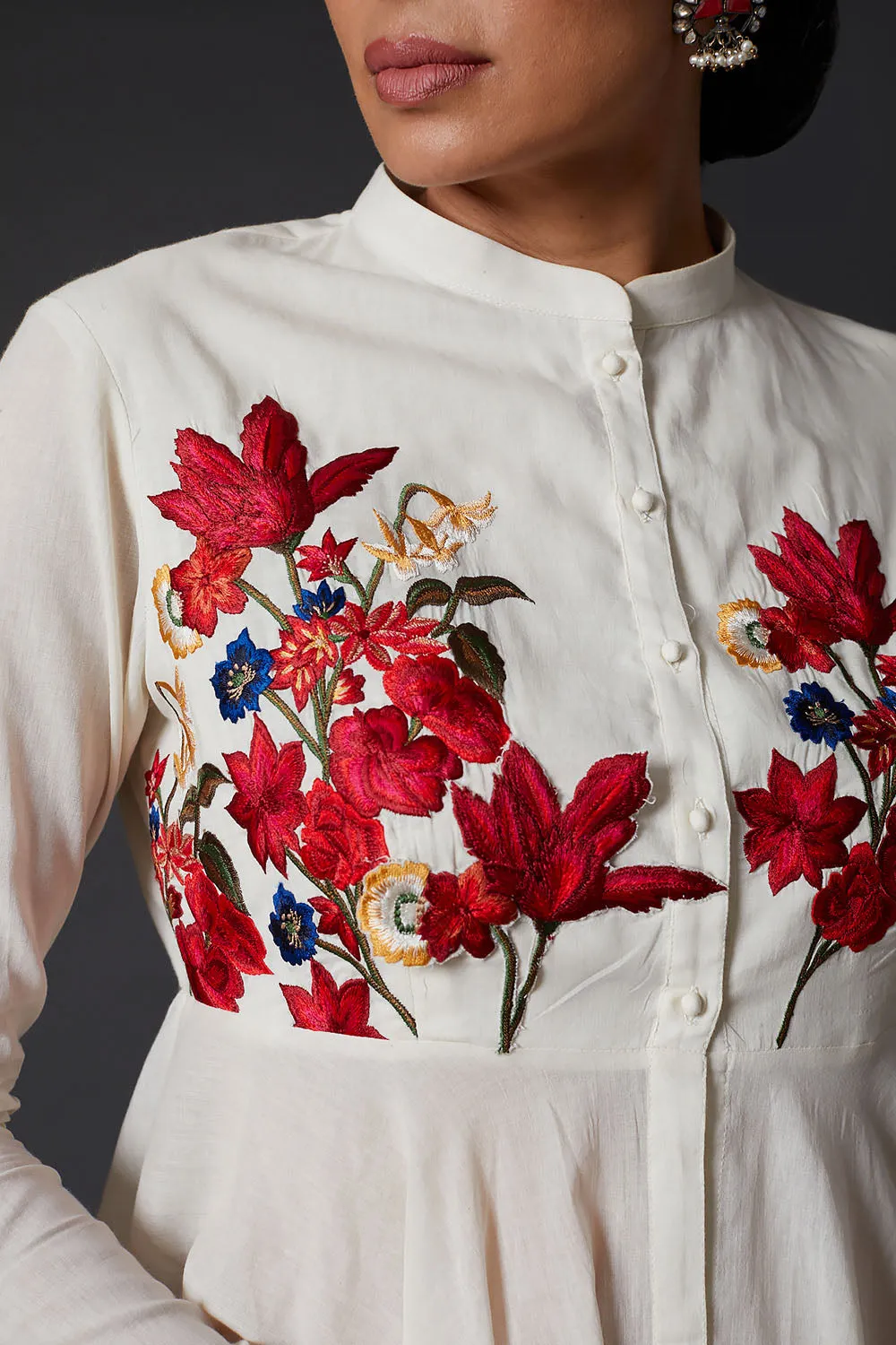 Ivory Embroidered Peplum Top With Palazzo Pants