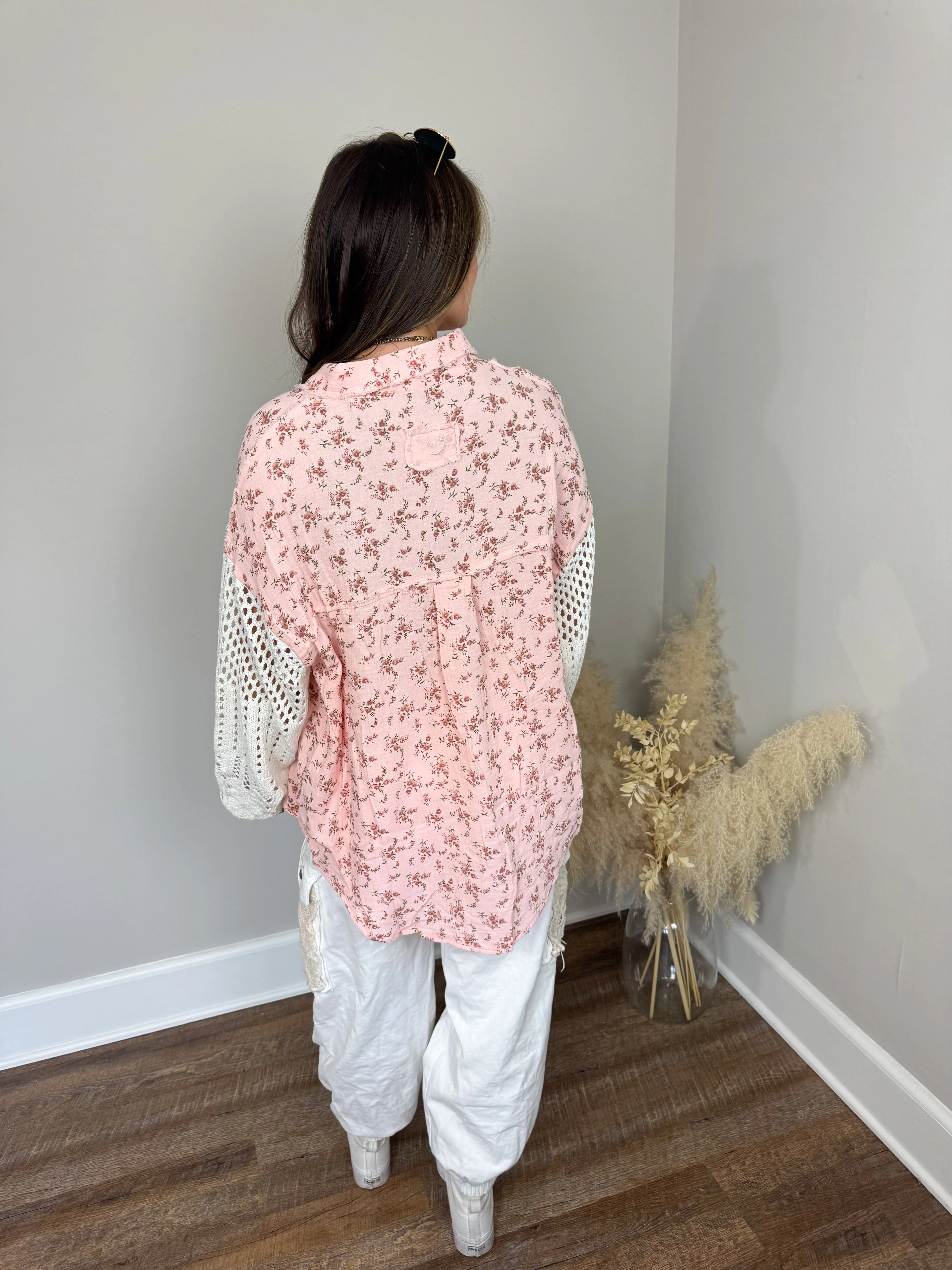 Miami Crochet Button Up Top | Pink Floral