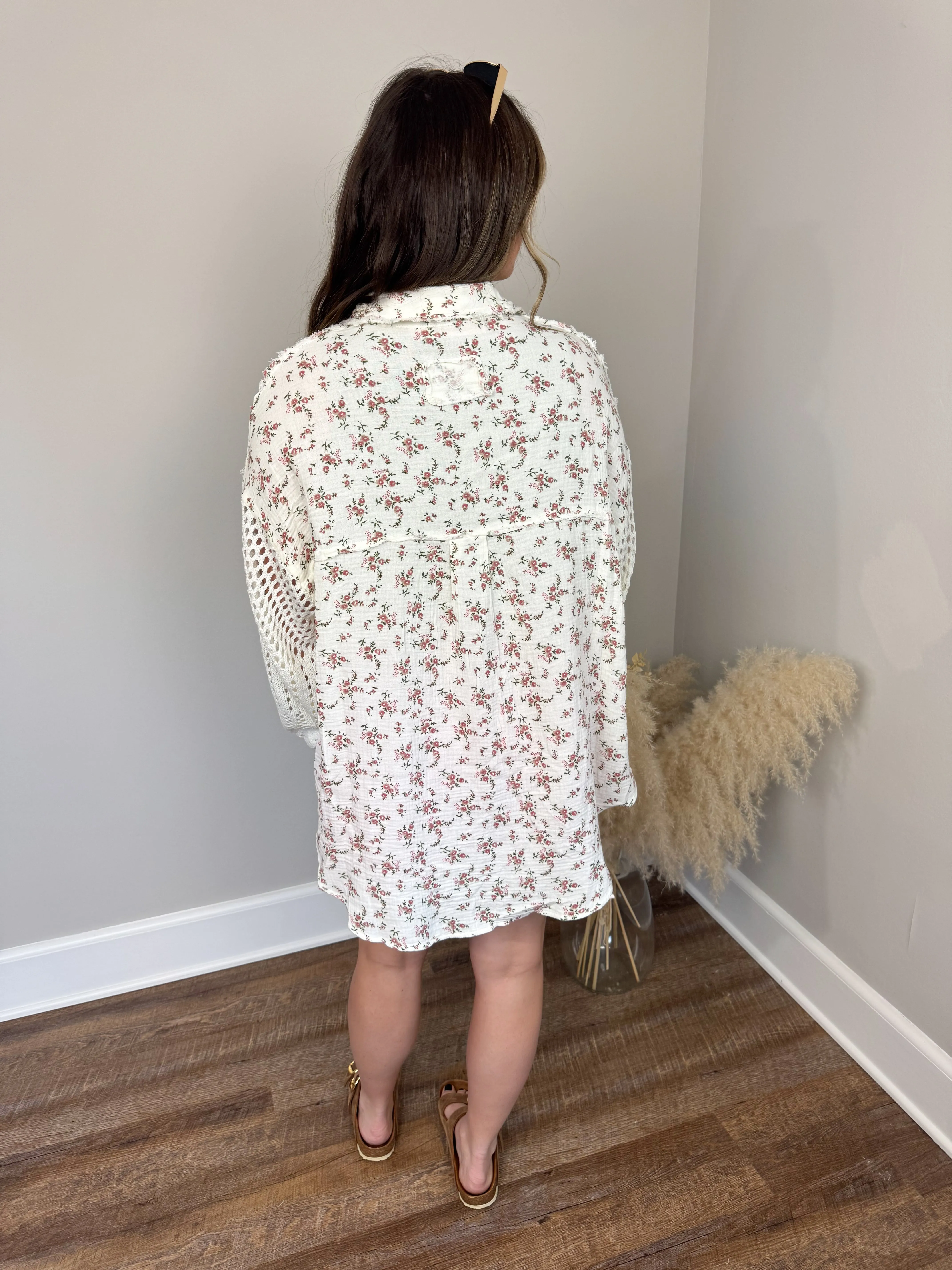 Miami Crochet Button Up Top | White Floral
