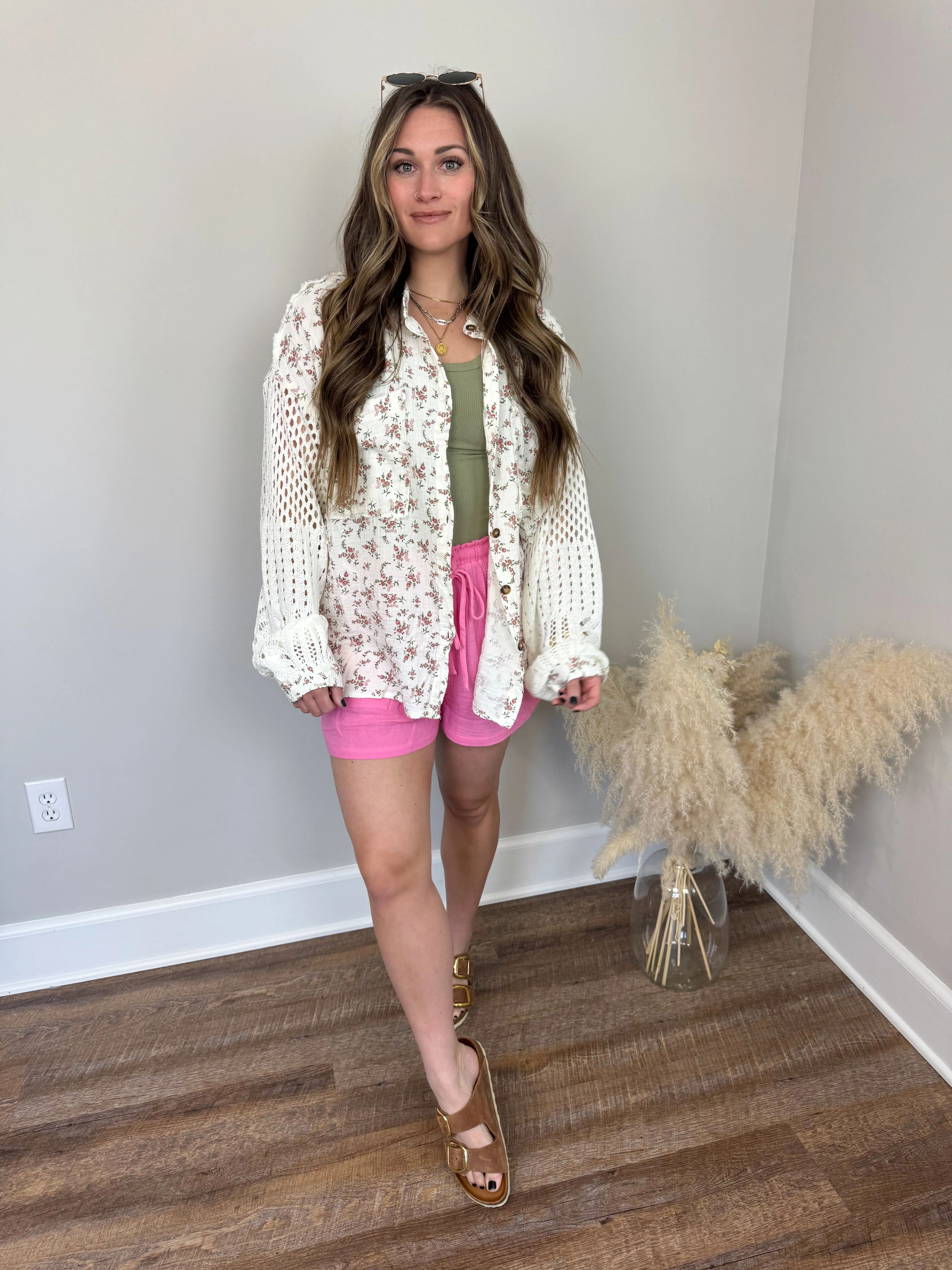 Miami Crochet Button Up Top | White Floral