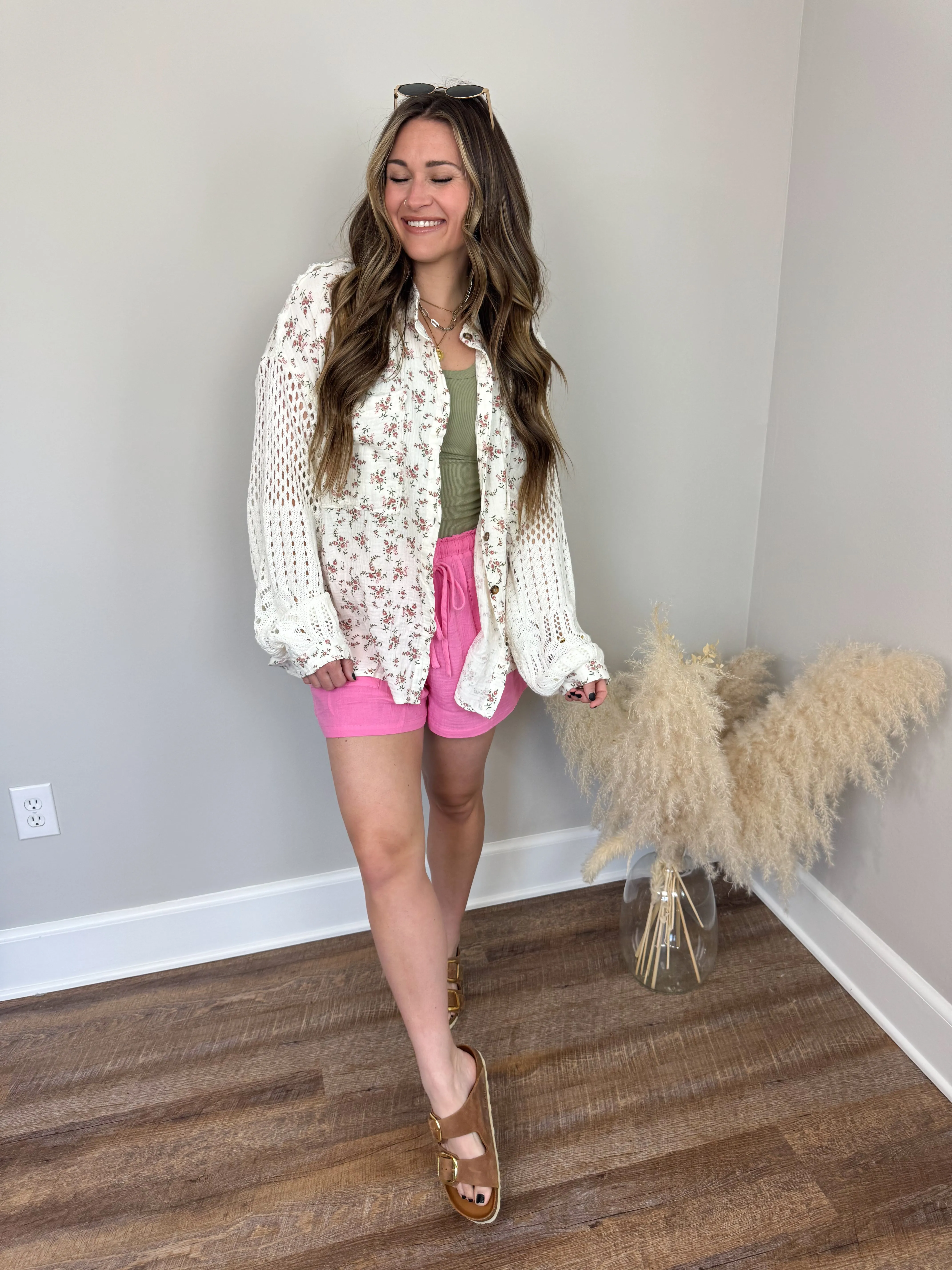 Miami Crochet Button Up Top | White Floral
