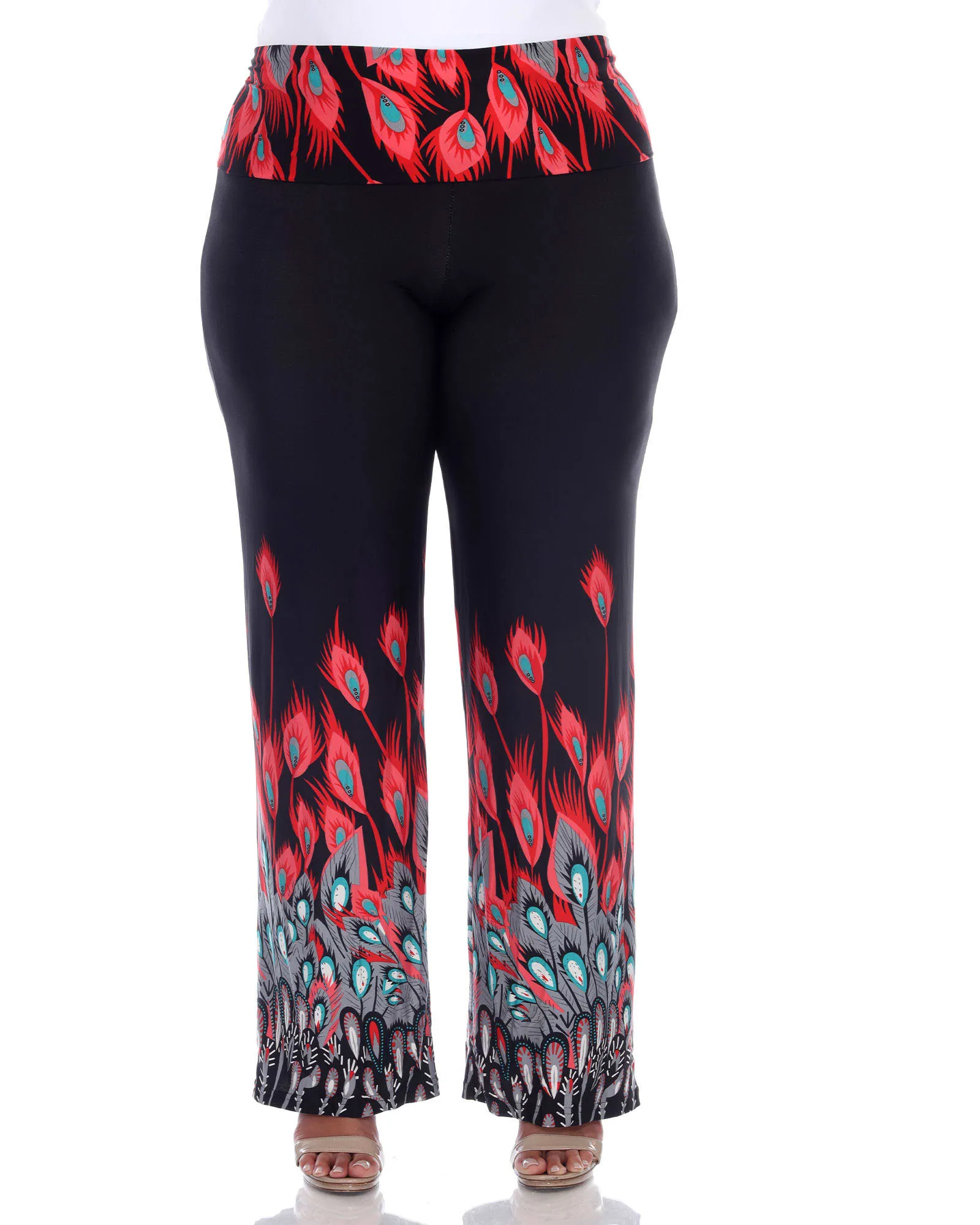 Peacock Print Palazzo Pants | Red Peacock