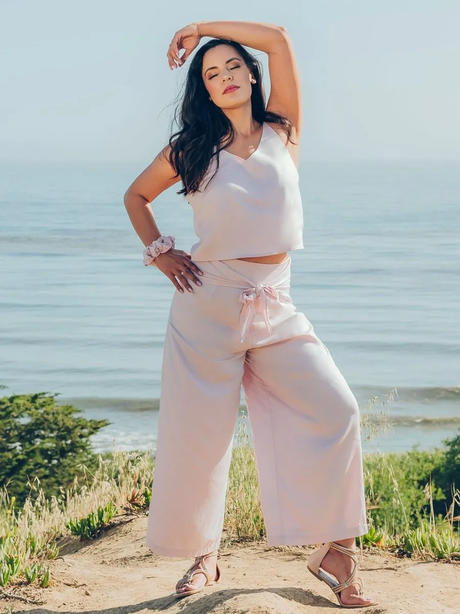 Phalla Wide Leg Cropped Tencel Pants in Pink