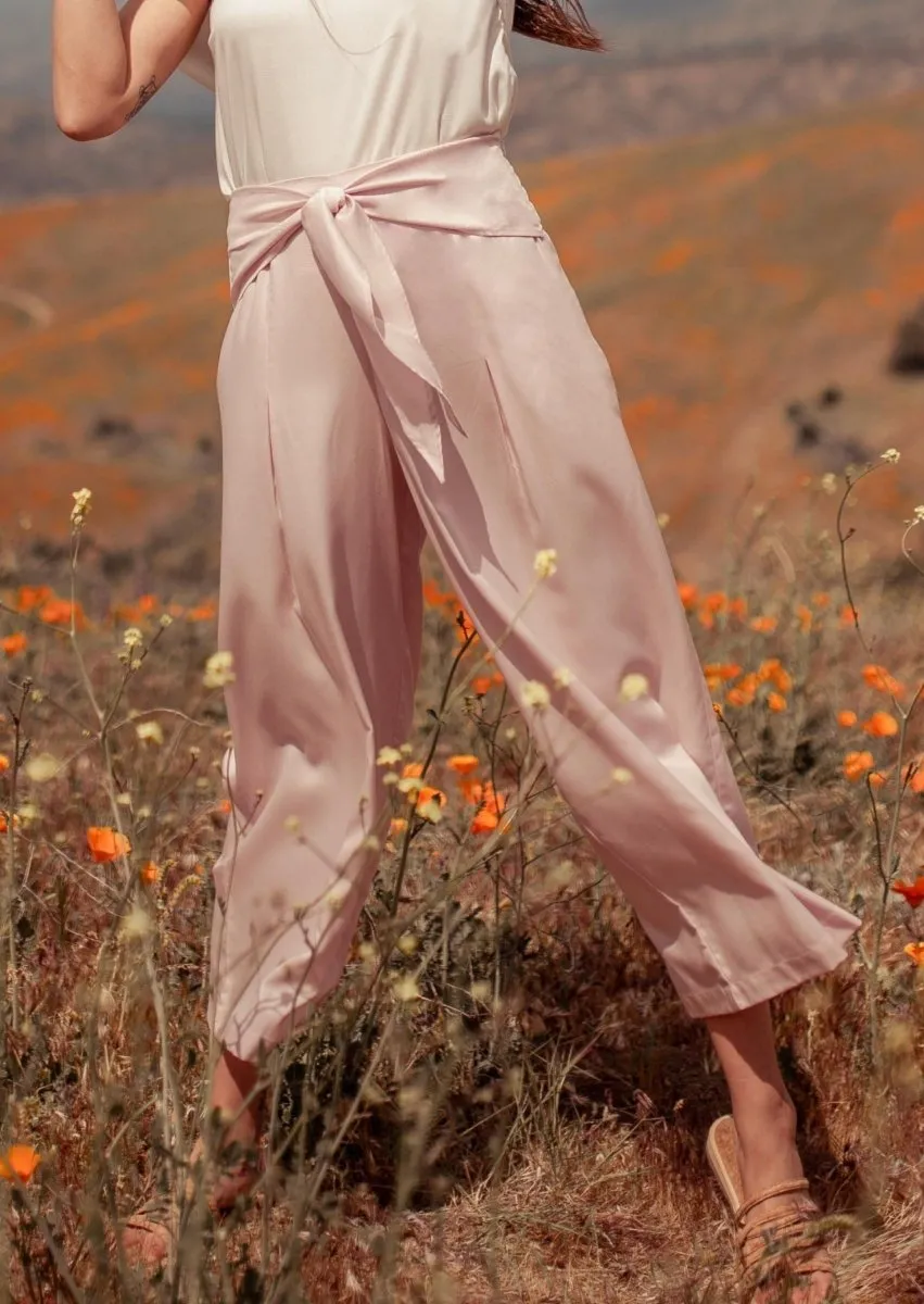 Phalla Wide Leg Cropped Tencel Pants in Pink