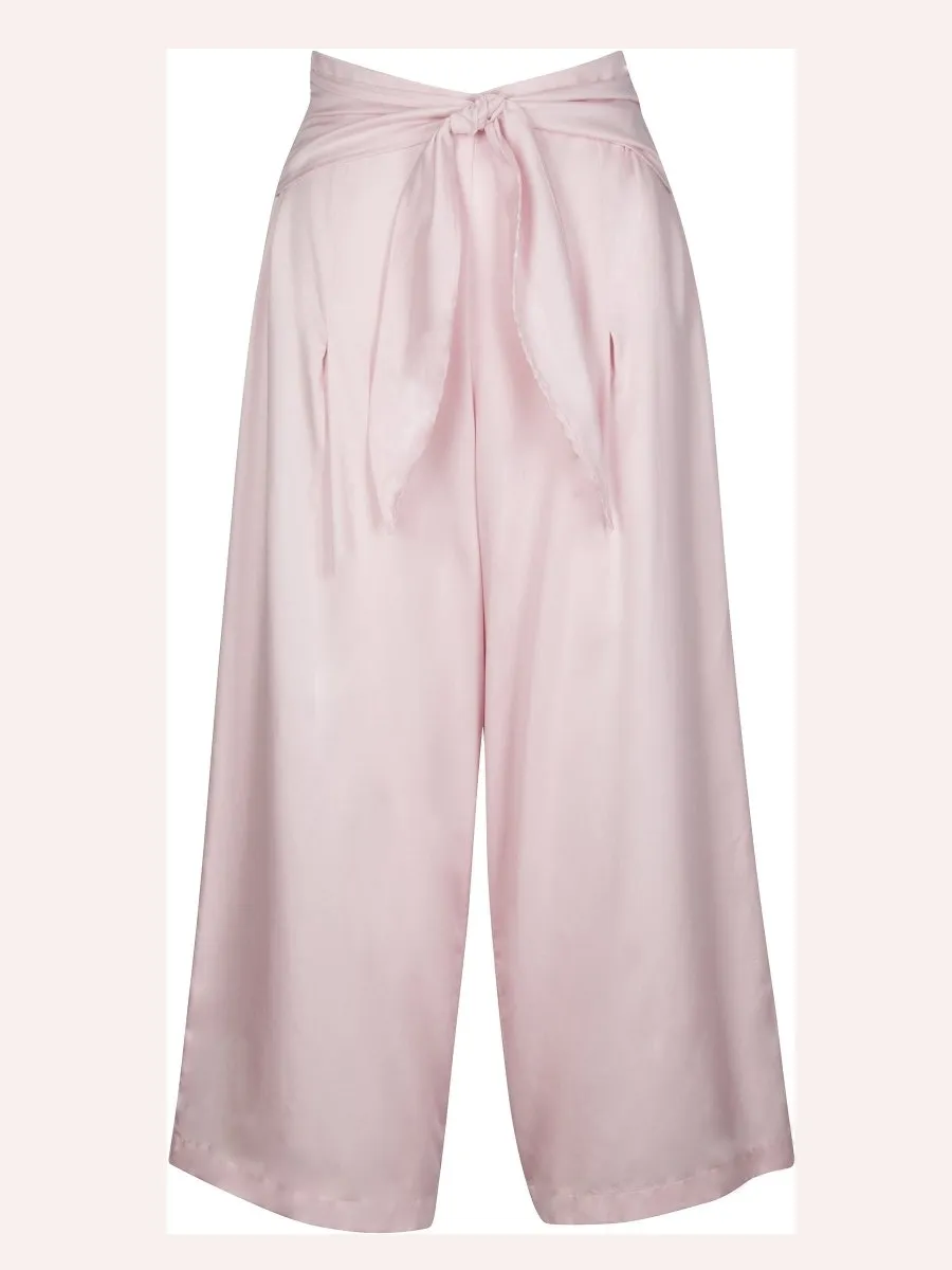 Phalla Wide Leg Cropped Tencel Pants in Pink