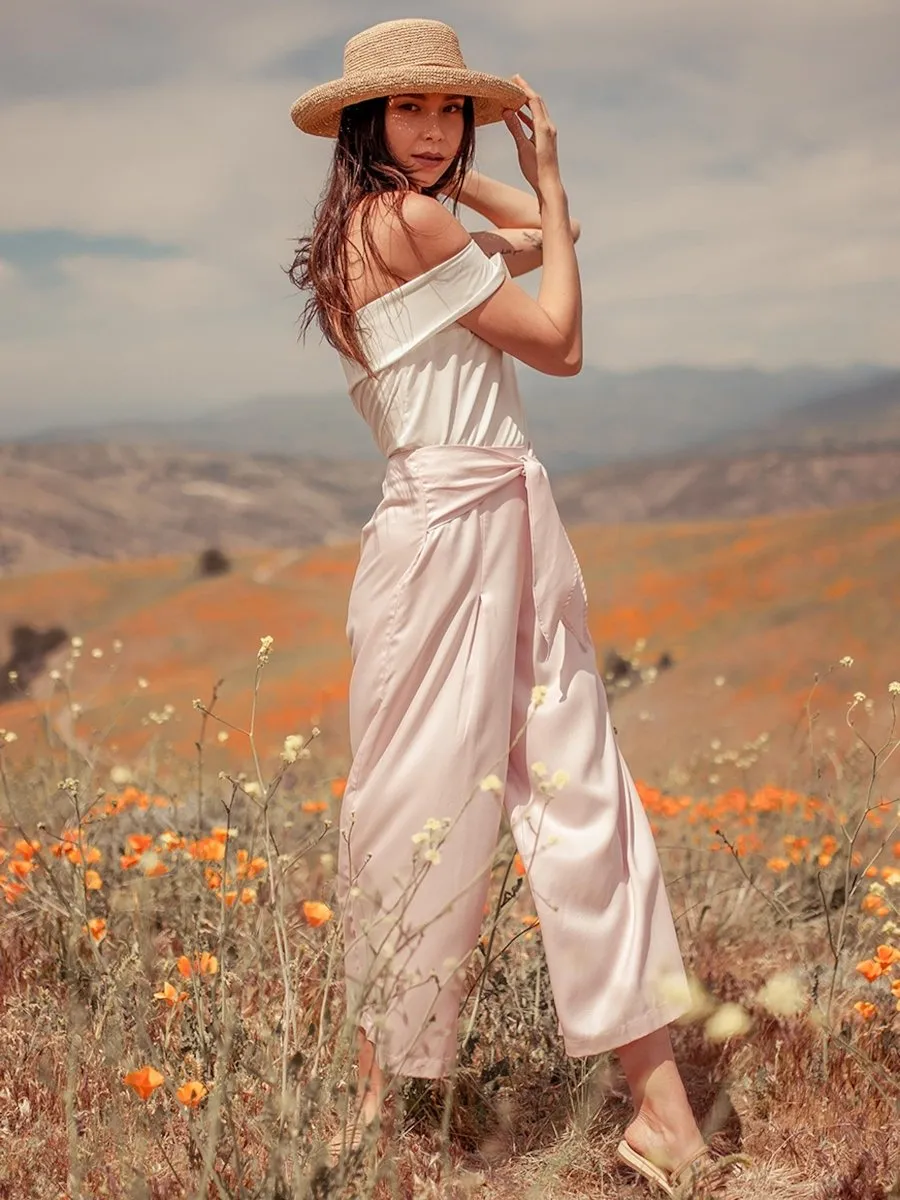 Phalla Wide Leg Cropped Tencel Pants in Pink