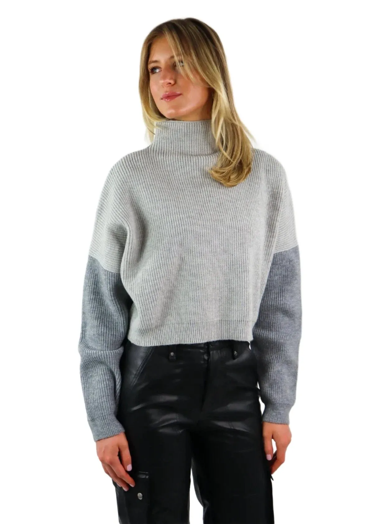 Rock N Rags - "Reputation" Sweater - Grey - Colour Block Mock Neck
