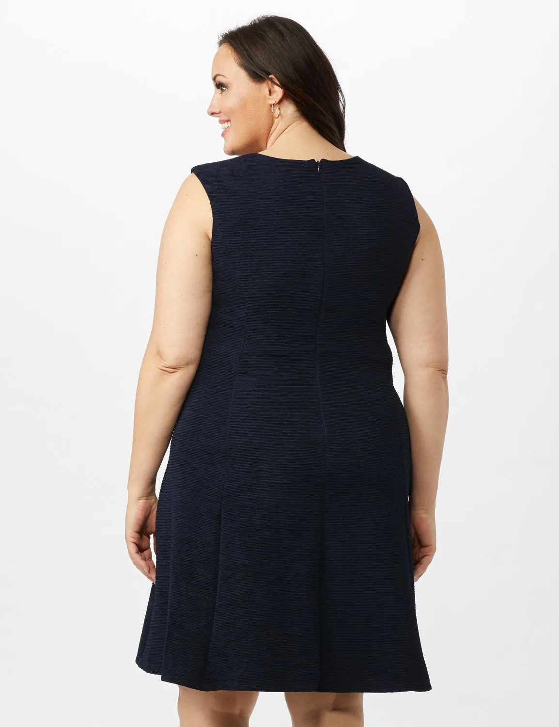 Sleeveless Textured Knit Key Hole Neck with Ring Dress