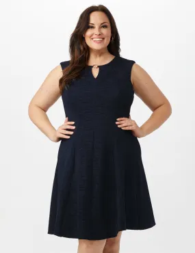 Sleeveless Textured Knit Key Hole Neck with Ring Dress