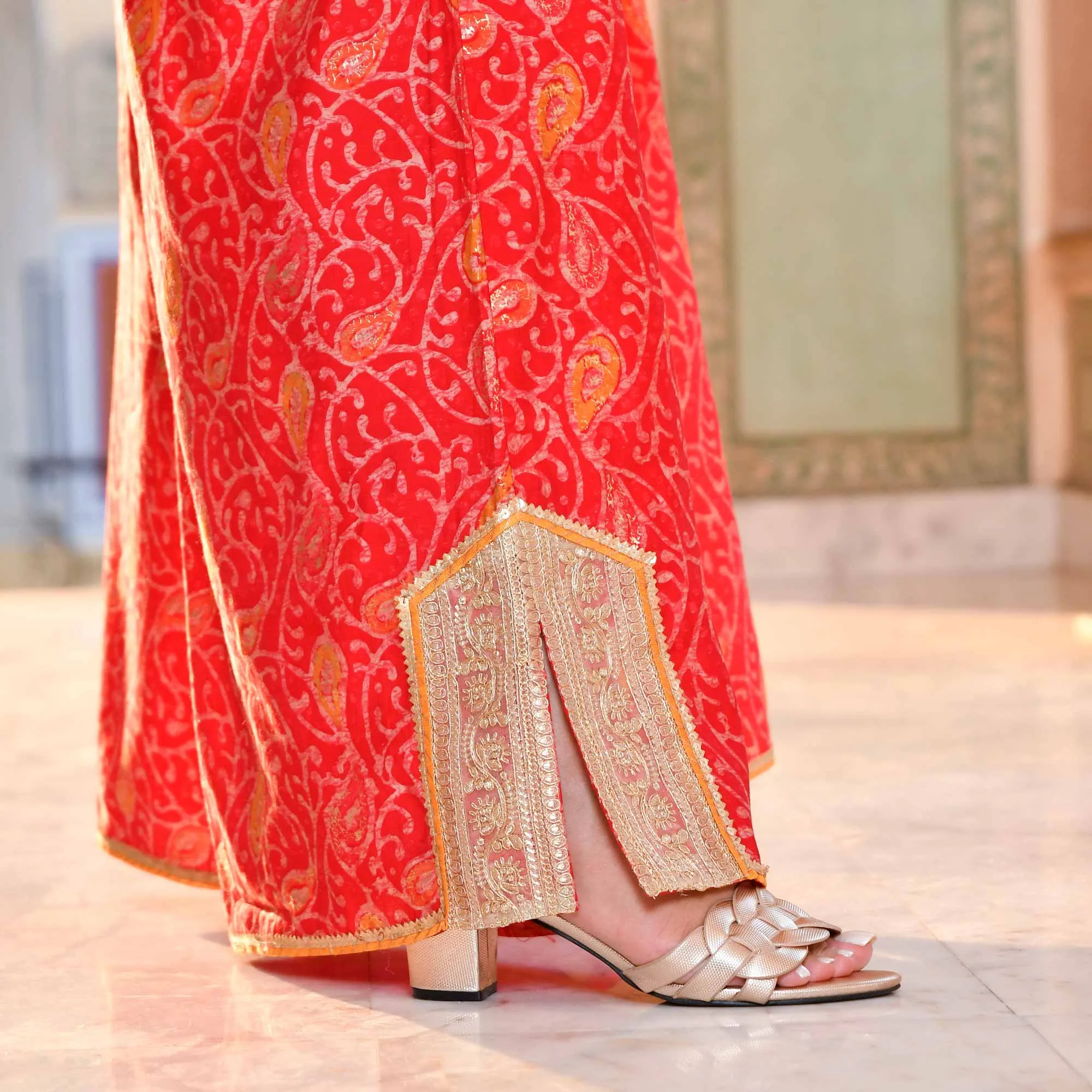 Sufiyana Red Gold Print Rayon Suit Set