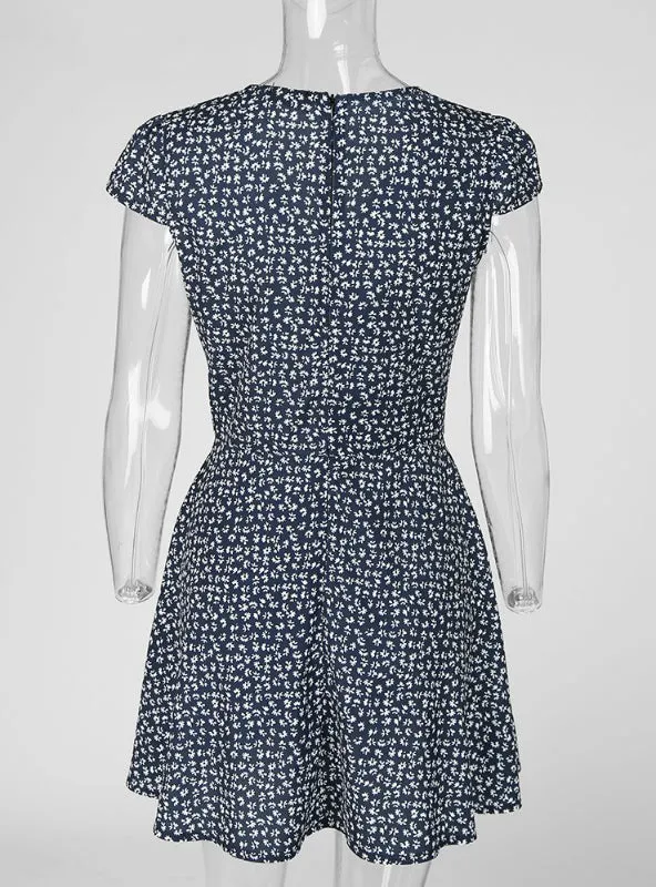 TastyHottie - Women Black Floral Print Short Sleeve Wrap Dress