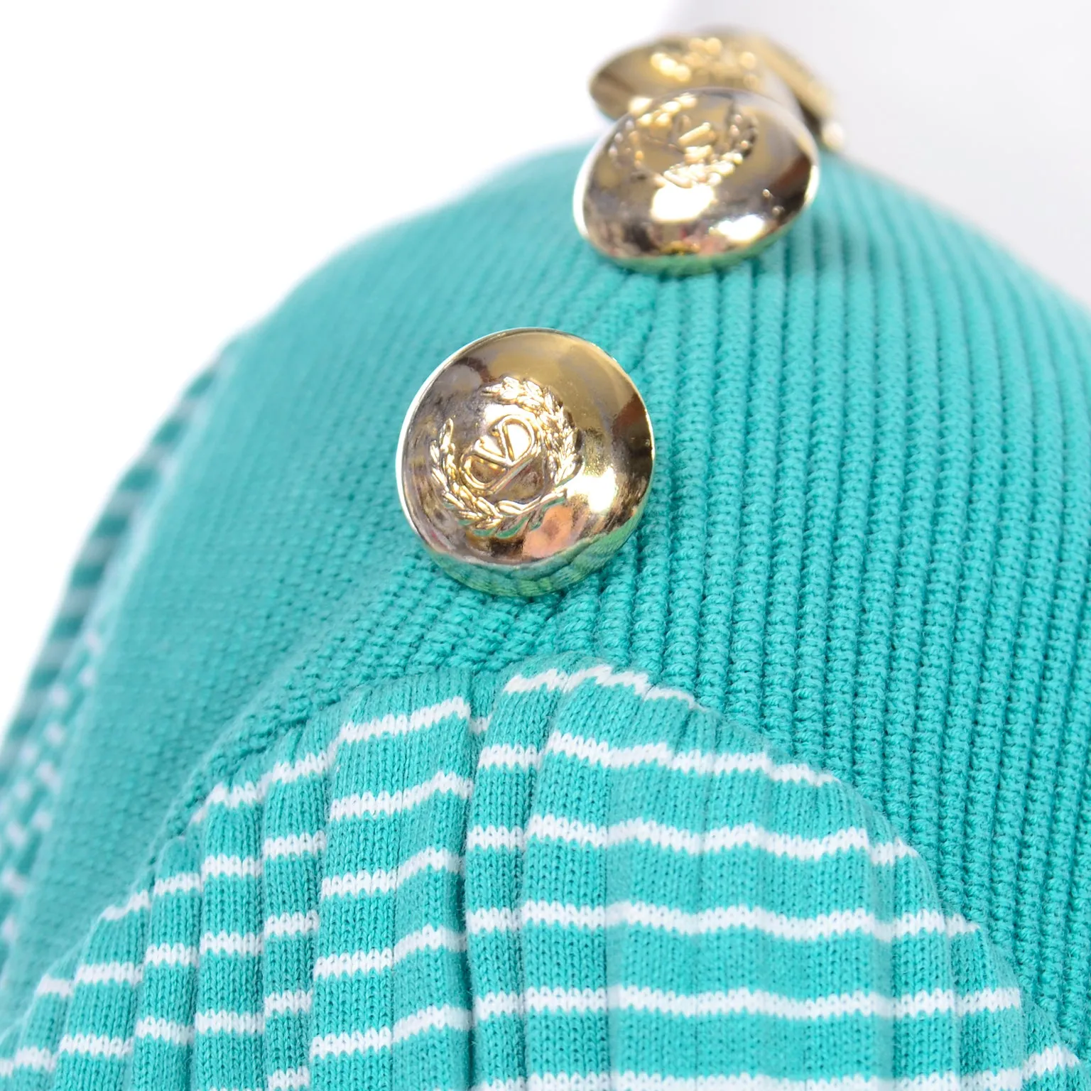 Vintage Valentino Green Tonal Striped Long Sleeve Top