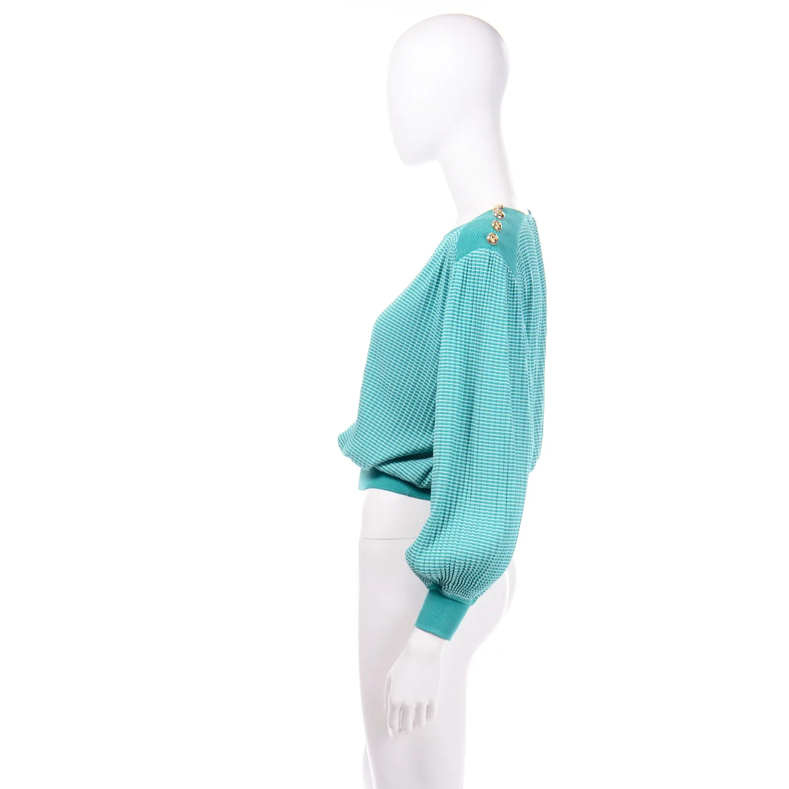 Vintage Valentino Green Tonal Striped Long Sleeve Top