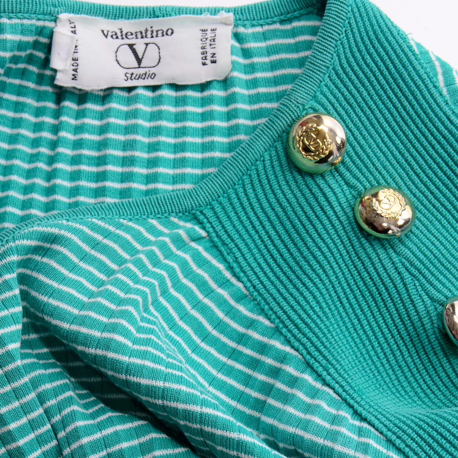 Vintage Valentino Green Tonal Striped Long Sleeve Top