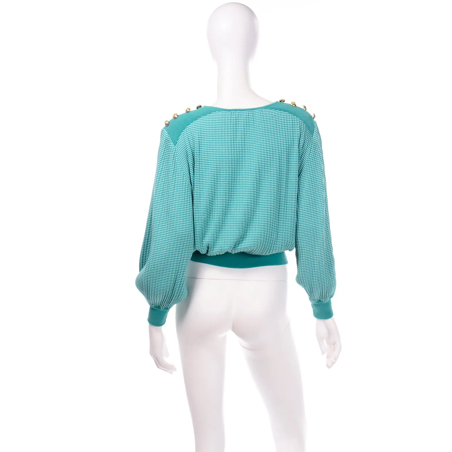 Vintage Valentino Green Tonal Striped Long Sleeve Top