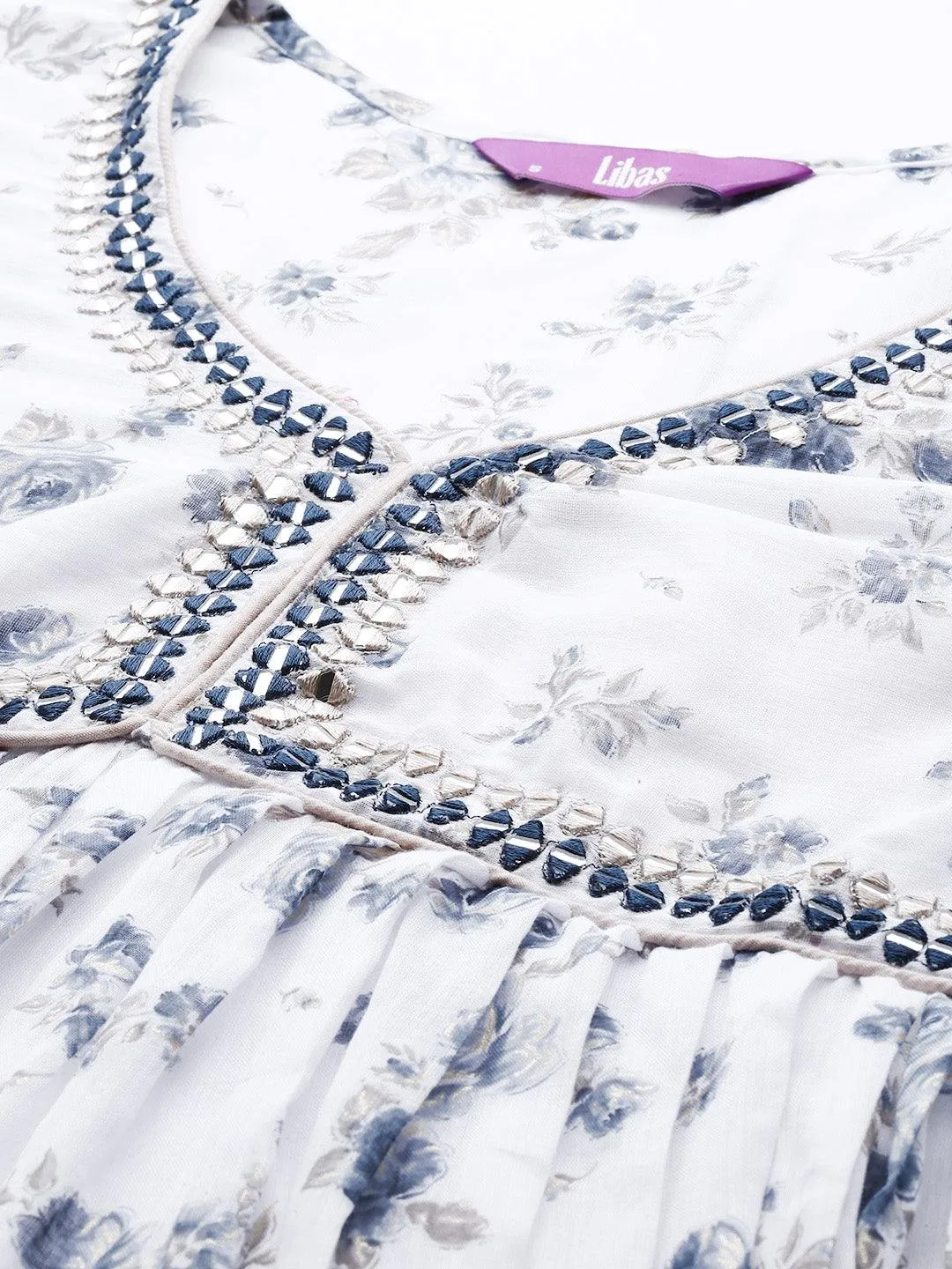 White Printed Cotton Fit and Flare Dress